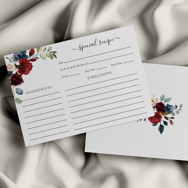 Tarjeta de receta de ducha de novia floral borgoño (Subido por el creador)