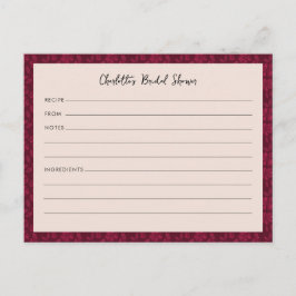 Tarjeta de receta de ducha de novia floral borgoño