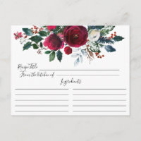 Tarjeta de receta de ducha de novia floral con flo