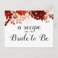 Tarjeta de receta de ducha de novia floral de bell