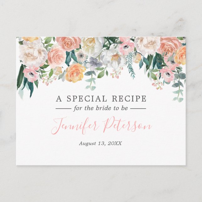 Tarjeta de receta de ducha de novia floral de jard (Anverso)