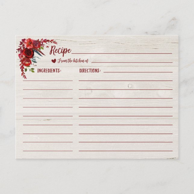 Tarjeta de receta de ducha de novia floral del Boh (Anverso)