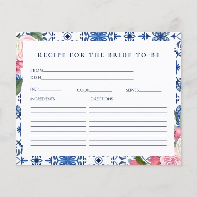 Tarjeta de receta de ducha de novia floral italian (Anverso)