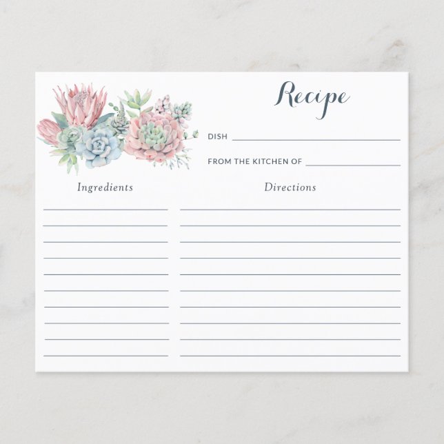 Tarjeta de receta de ducha de novia floral Pastel  (Anverso)