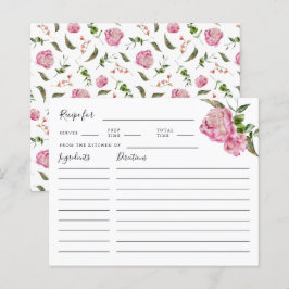 Tarjeta de receta de ducha de novia floral rosa