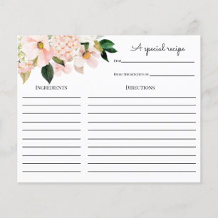 Tarjeta de receta de ducha de novia floral rosa