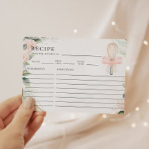 Tarjeta de receta de ducha de novia floral rosa qu