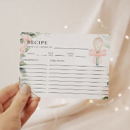 Tarjeta de receta de ducha de novia floral rosa qu