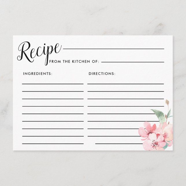 Tarjeta de receta de ducha de novia floral rosa Ru (Anverso)