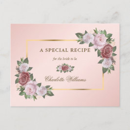Tarjeta de receta de ducha de novia floral rosa Ru