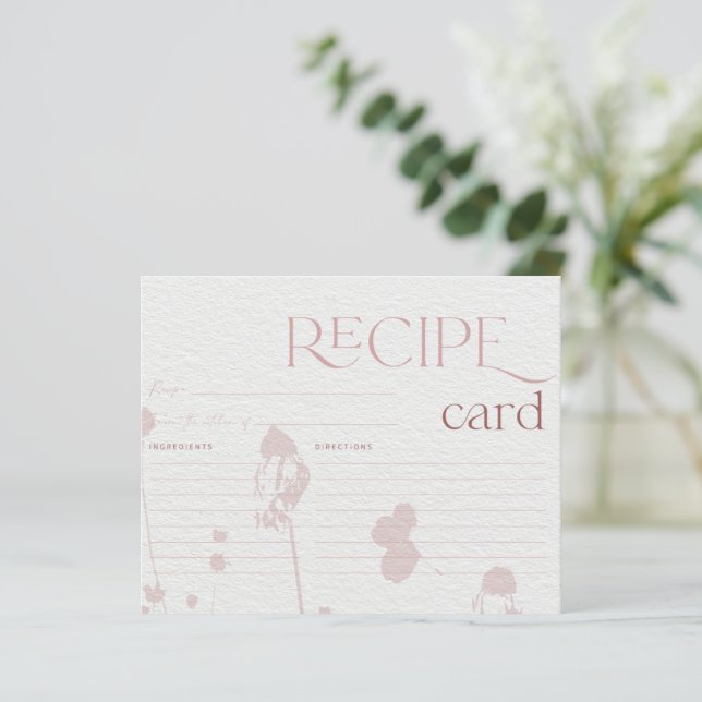 Tarjeta de receta de ducha de novia floral rosa Ru (Anverso de pie)