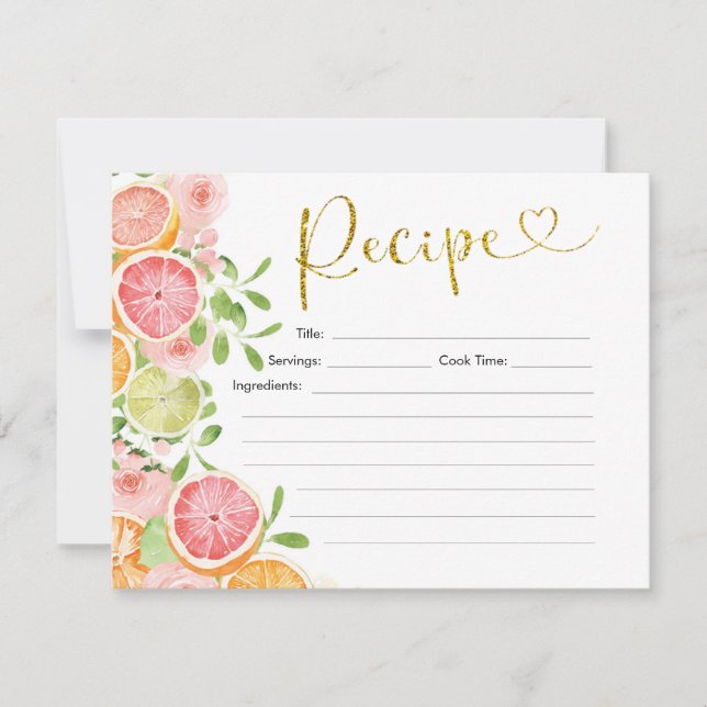 Tarjeta de receta de ducha de novia Grapefruit Cit (Anverso)