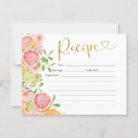 Tarjeta de receta de ducha de novia Grapefruit Cit