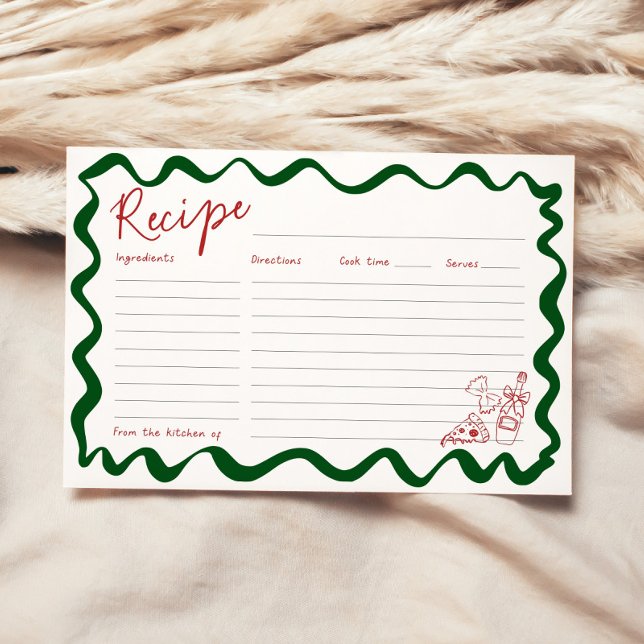 Tarjeta de receta de ducha de novia italiana (That's amore italian bridal shower recipe card with pizza theme and wavy border)