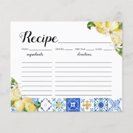 Tarjeta de receta de ducha de novia italiana azul 