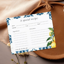 Tarjeta de receta de ducha de novia italiana Lemon