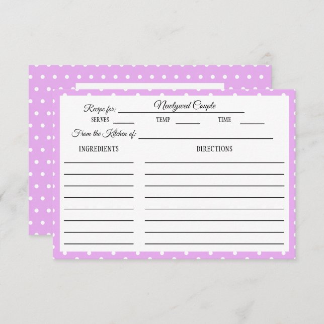 Tarjeta de receta de ducha de novia Lavanda de pun (Anverso / Reverso)