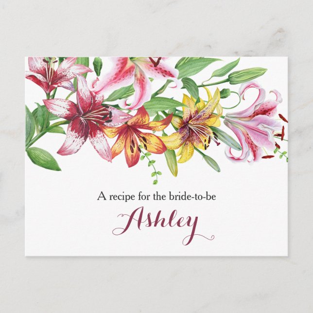 Tarjeta de receta de ducha de novia Lily Bouquet (Anverso)