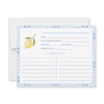 Tarjeta de receta de ducha de novia mediterránea m