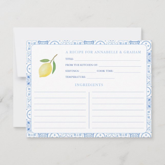 Tarjeta de receta de ducha de novia mediterránea m (Anverso)