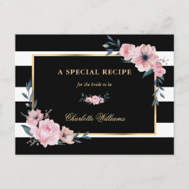 Tarjeta de receta de ducha de novia negra con flor