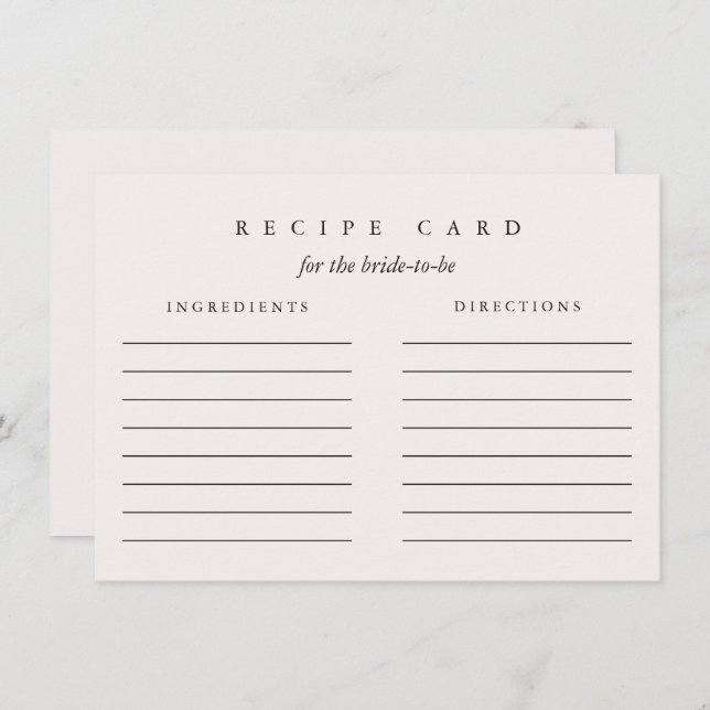 Tarjeta de receta de ducha de novia para la futura (Anverso / Reverso)