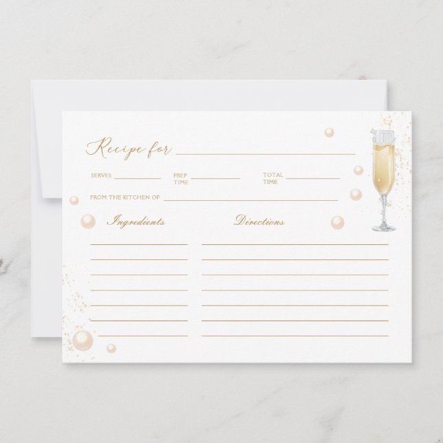 Tarjeta de Receta de Ducha de Novia Perlas y Prose (Anverso)