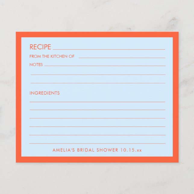 Tarjeta de receta de ducha de novia personalizada  (Anverso)