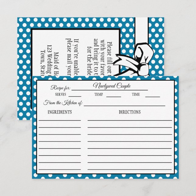 Tarjeta de receta de ducha de novia Polka Dot Ceru (Anverso / Reverso)