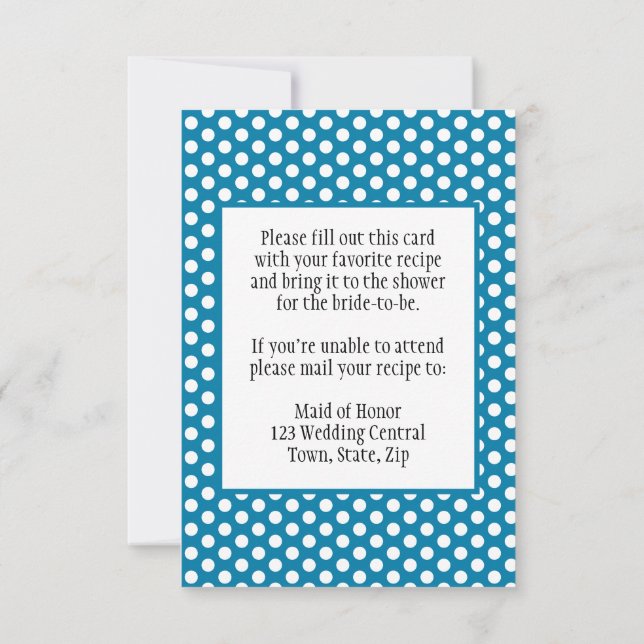 Tarjeta de receta de ducha de novia Polka Dot Ceru (Reverso)