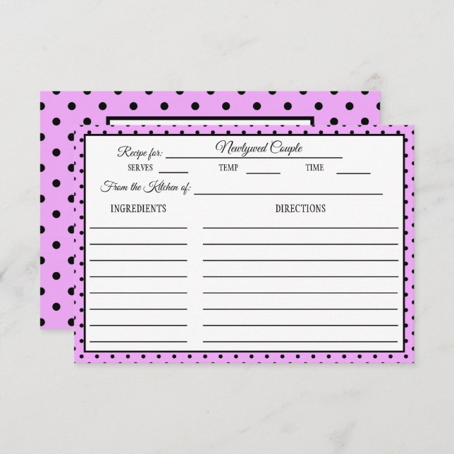 Tarjeta de receta de ducha de novia Polka Dot Lave (Anverso / Reverso)
