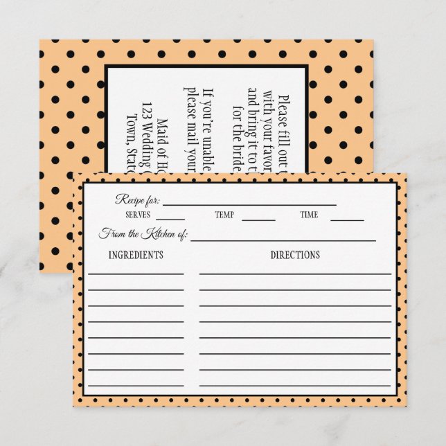 Tarjeta de receta de ducha de novia Polka Dot Peac (Anverso / Reverso)