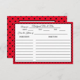 Tarjeta de receta de ducha de novia Polka Dot rojo