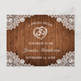Tarjeta de receta de ducha de novia rústica de mad