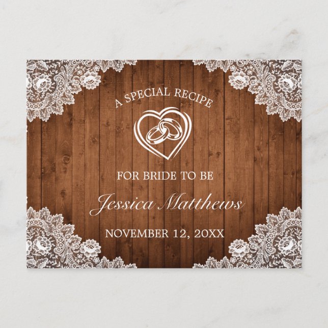 Tarjeta de receta de ducha de novia rústica de mad (Anverso)