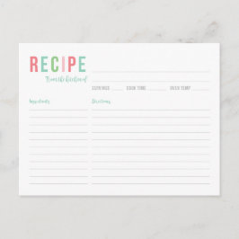 Tarjeta de receta de ducha de novia verde azulada 