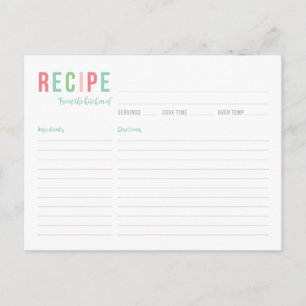 Tarjeta de receta de ducha de novia verde azulada 