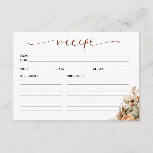 Tarjeta De Receta De Ducha De Novias Para Caer En  (Anverso)