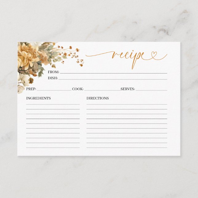 Tarjeta De Receta De Ducha De Novias Para Caer En  (Anverso)