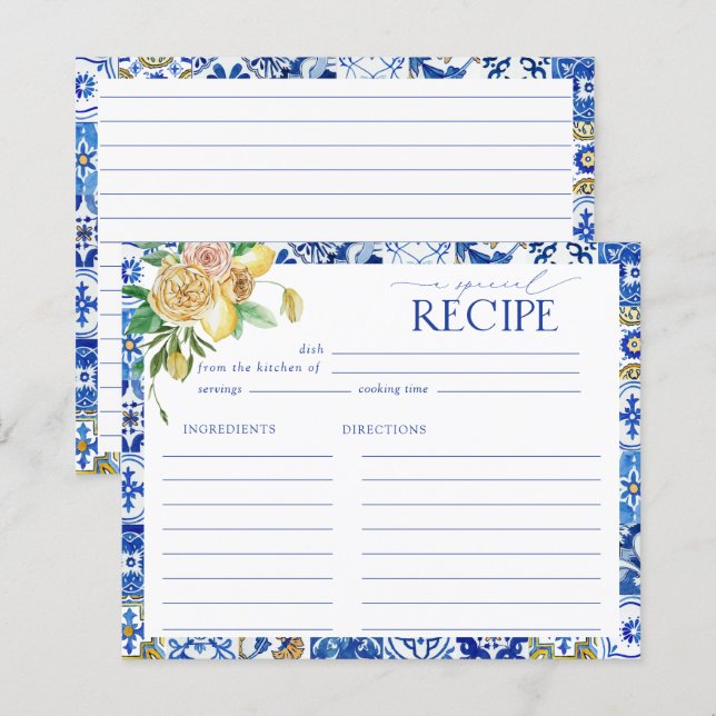 Tarjeta de receta de ducha mediterránea de limón d (Anverso / Reverso)