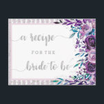 Tarjeta de receta de ducha morada con flores y pla<br><div class="desc">Púrpura Floral y Purpurina Faux Silver Stripes & Confetti Watercolor Floral Boda Tarjeta de recetas - Con el estilo de letra de un guión de broche de moda! ~ Revisa mi tienda para ver toda la suite boda para este diseño!</div>