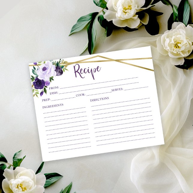 Tarjeta de Receta de Ducha Morada Floral Bridal (Subido por el creador)