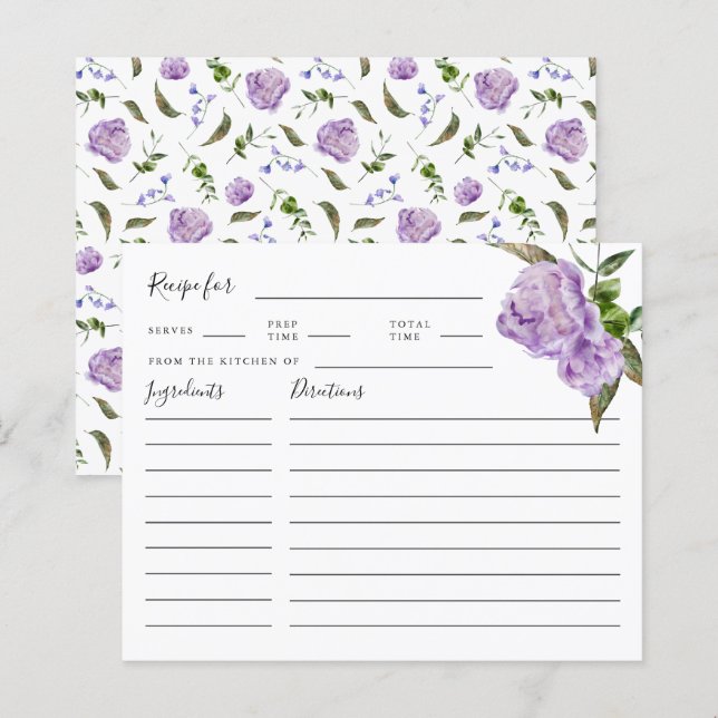 Tarjeta de Receta de Ducha Morada Floral Bridal (Anverso / Reverso)