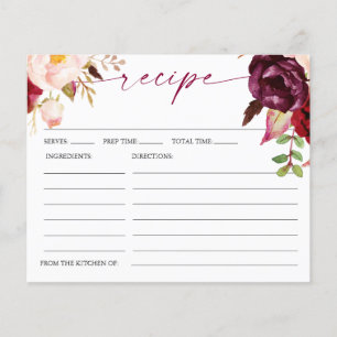 Tarjeta de Receta de Ducha Nupcial Bohemia Floral