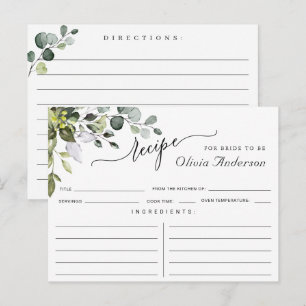 Tarjeta de receta de ducha nupcial con eucalipto e