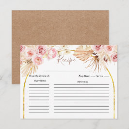 Tarjeta de receta de ducha nupcial con flores rosa