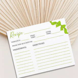 Tarjeta de receta de ducha nupcial con lazo verde 