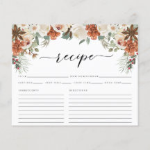 Tarjeta de receta de ducha nupcial de color de inv