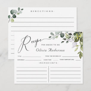 Tarjeta de receta de ducha nupcial de eucalipto ac