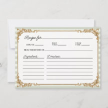Tarjeta de receta de ducha nupcial de rayas Sage d